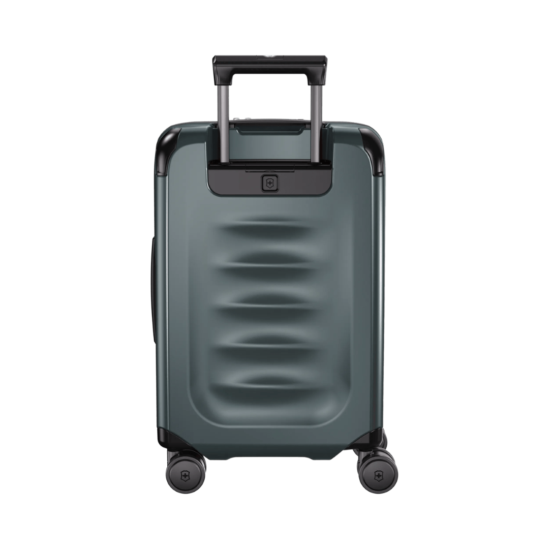 Lightweight VICTORINOX Spectra 3.0 Frequent Flyer Carry-On in Storm, featuring SORPLAS, 8 wheels, expandable design, and quick-access front pocket.