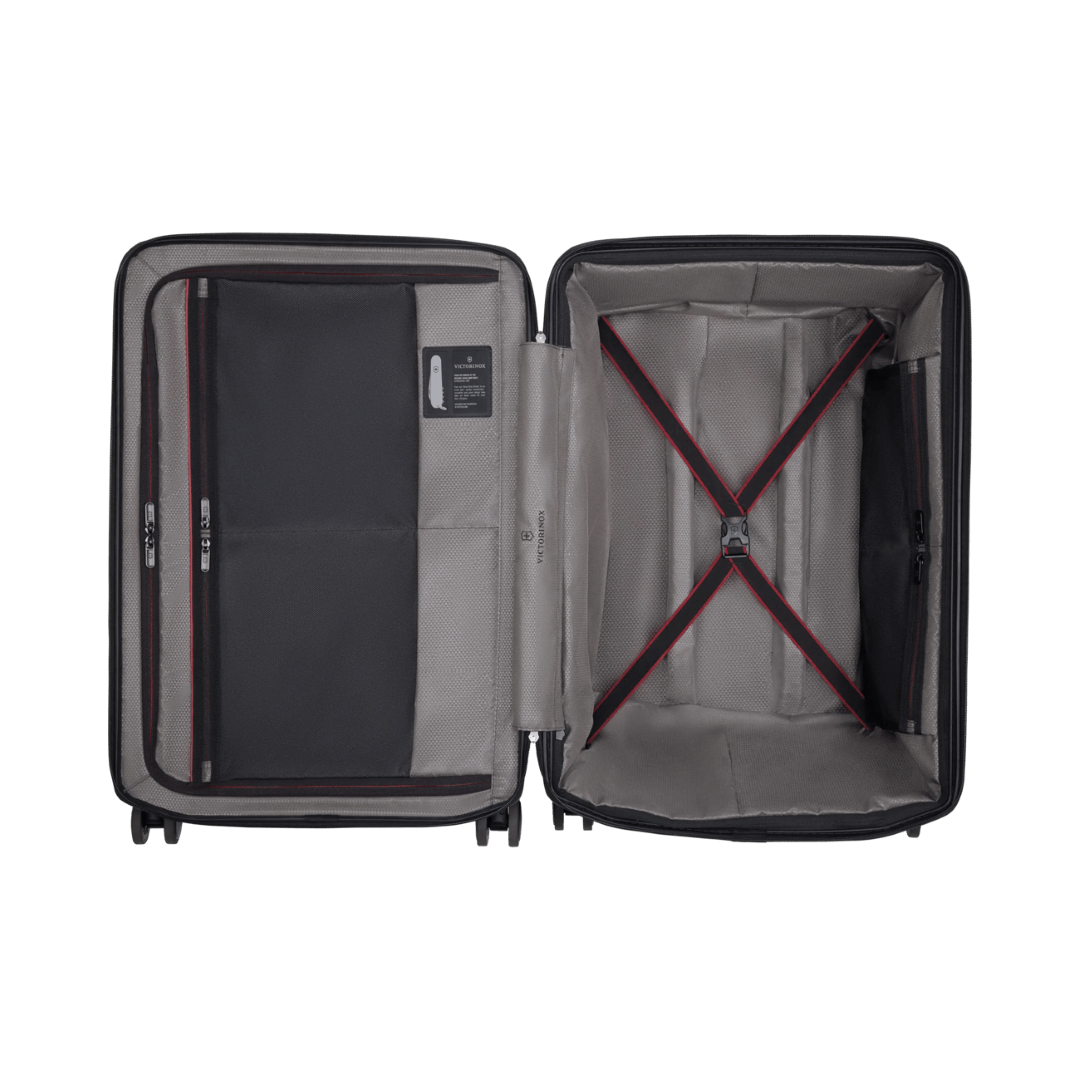 VICTORINOX Spectra 3.0 Medium Hardside Case in Storm, featuring durable recycled polycarbonate and expandable packing space.