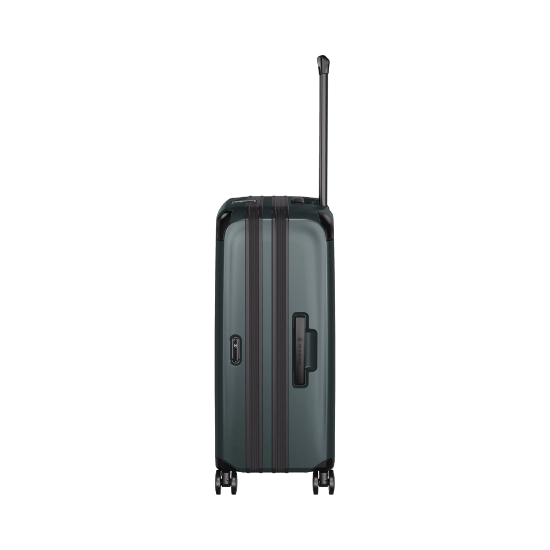 VICTORINOX Spectra 3.0 Medium Hardside Case in Storm, durable, eco-friendly, expandable luggage with dual-caster wheels.