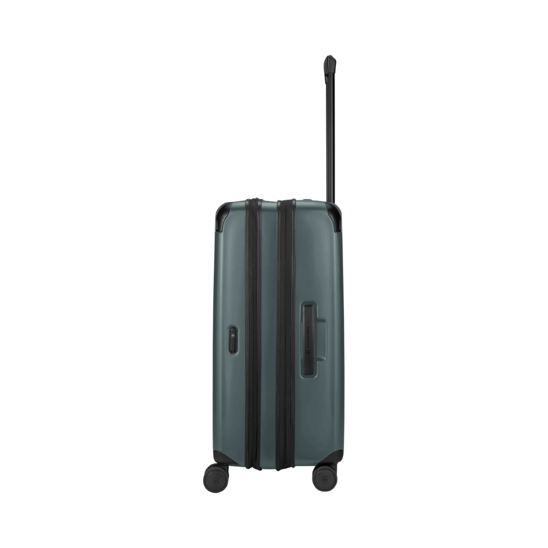 VICTORINOX Spectra 3.0 Medium Hardside Case in Storm, eco-friendly, expandable, 8-wheel design for smooth travel.