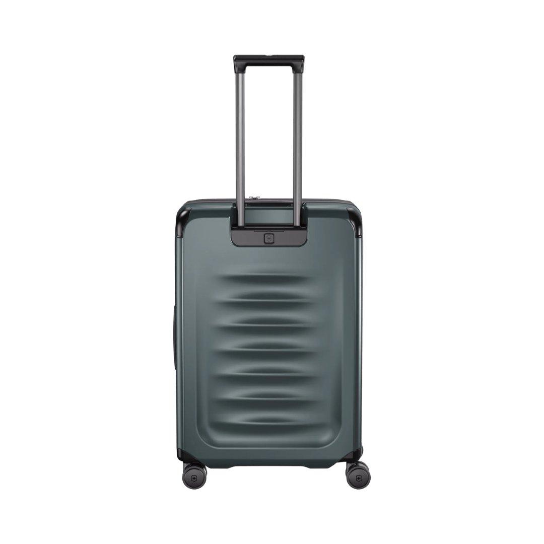 Hardside VICTORINOX Spectra 3.0 Medium Case in Storm, expandable, durable recycled polycarbonate, 8 wheels, spacious interior.