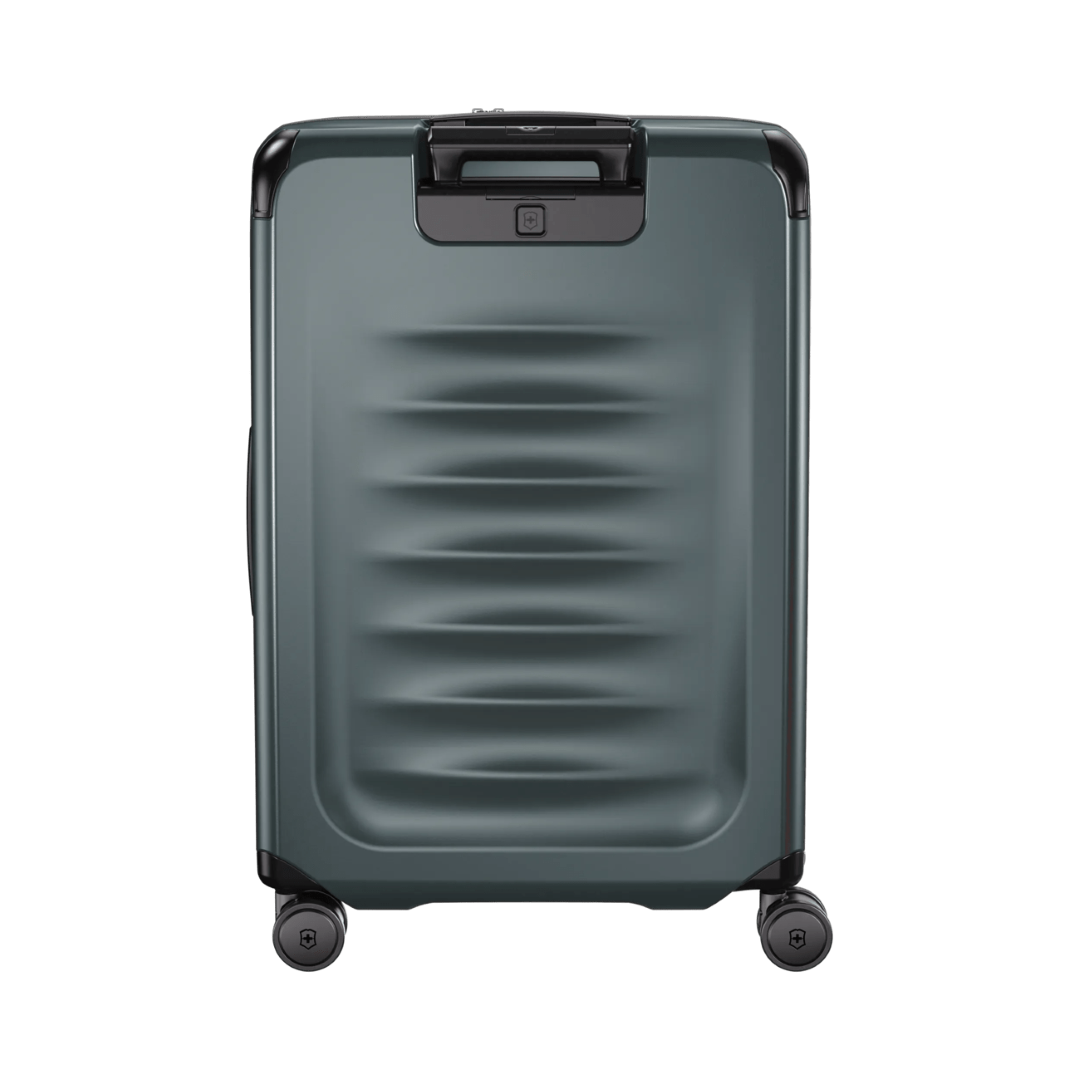 VICTORINOX Spectra 3.0 Medium Hardside Case in Storm: eco-friendly, expandable luggage with smooth-rolling wheels and spacious interior.