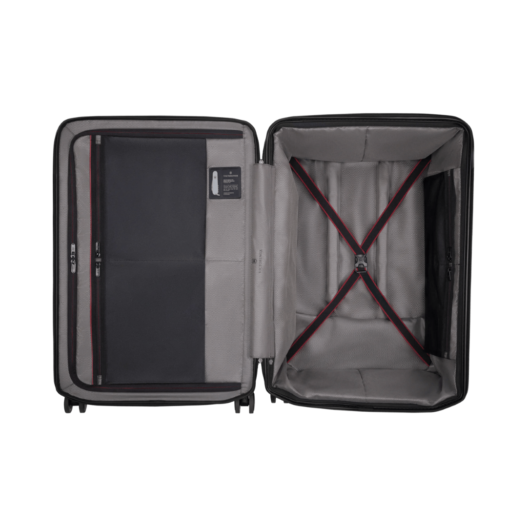 VICTORINOX Spectra 3.0 Large Hardside Case in Storm, eco-friendly design, 8-wheel spinner, expandable from 103L to 143L.