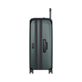 Hardside travel case in Storm color, made from eco-friendly SORPLAS™, expandable with 8 wheels for effortless maneuverability.