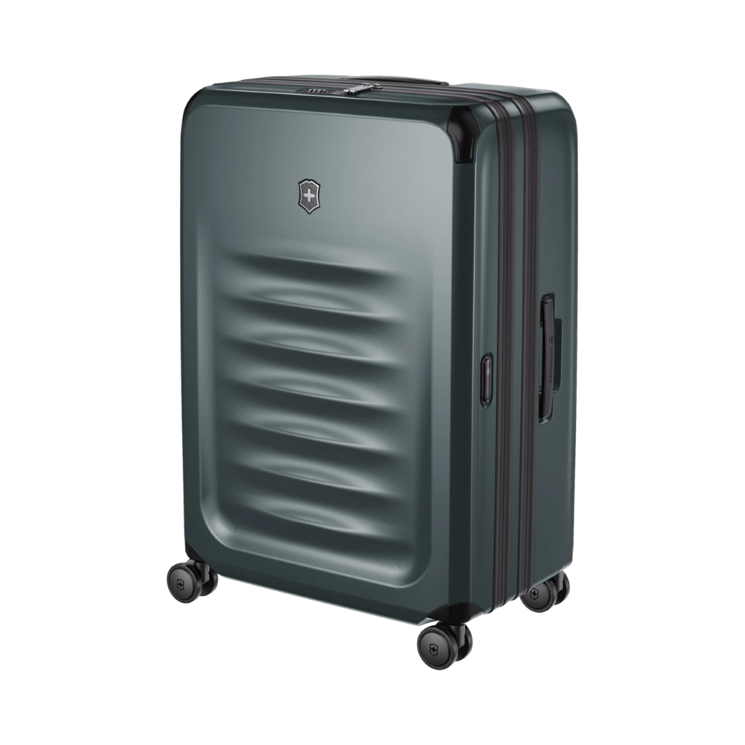 VICTORINOX Spectra 3.0 Large Hardside Case in Storm, eco-friendly SORPLAS™, expandable, 8-wheel spinner for effortless travel.