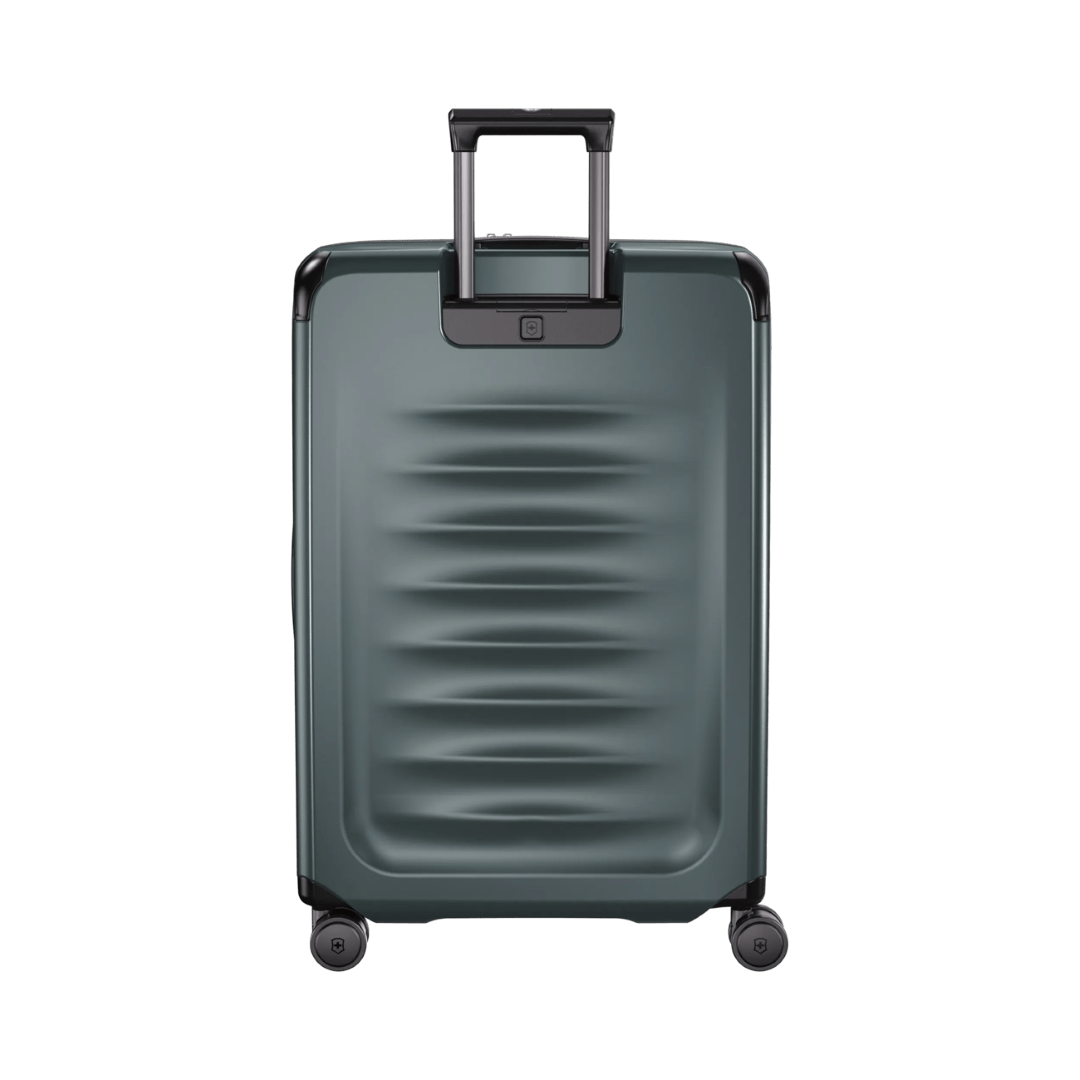 Durable VICTORINOX Spectra 3.0 Large Hardside Case in Storm, expandable, with 8-wheel spinner system and eco-friendly materials.