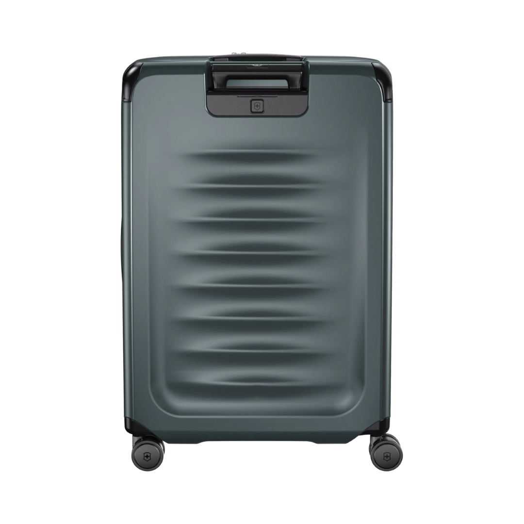 VICTORINOX Spectra 3.0 Large Hardside Case in Storm, eco-friendly, expandable luggage with 8-wheel spinner system for easy travel.