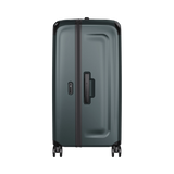 Large hardside trunk in Storm color, made from recycled polycarbonate, featuring 99L capacity and 8-wheel spinner system.