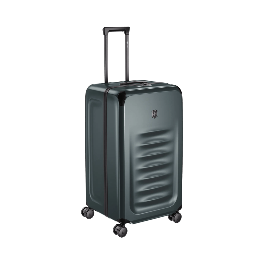 Large VICTORINOX Spectra 3.0 Hardside Trunk in Storm, featuring durable recycled polycarbonate and 99L packing capacity.