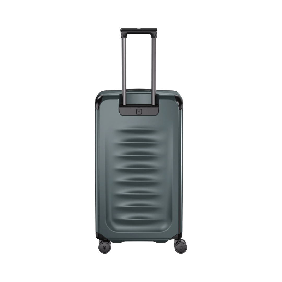 Durable VICTORINOX Spectra 3.0 Large Hardside Trunk in Storm, featuring 99L capacity, 8 wheels, and organized packing design.