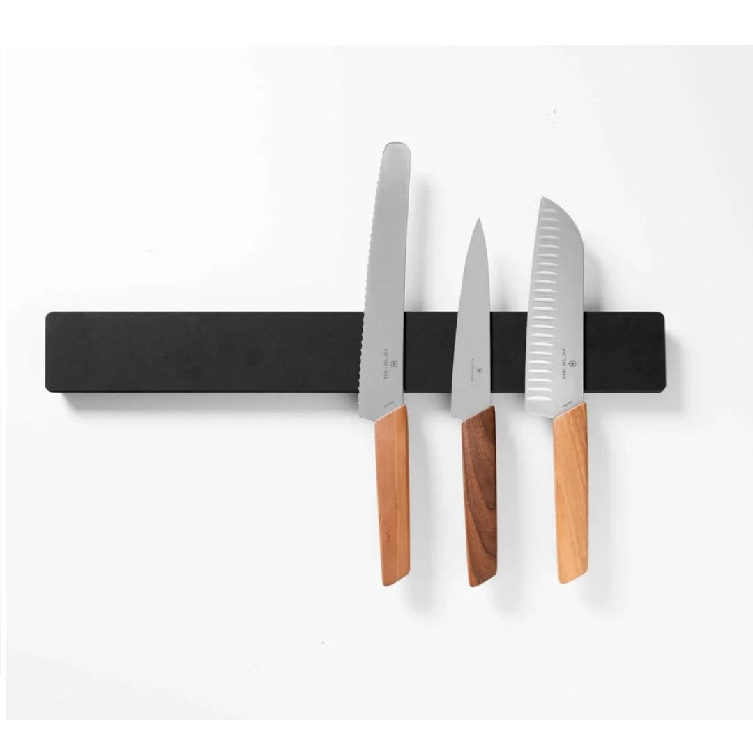 Epicurean Magnetic Knife Holder in slate finish, 48 x 1.9cm, securely displays knives while enhancing kitchen organization.