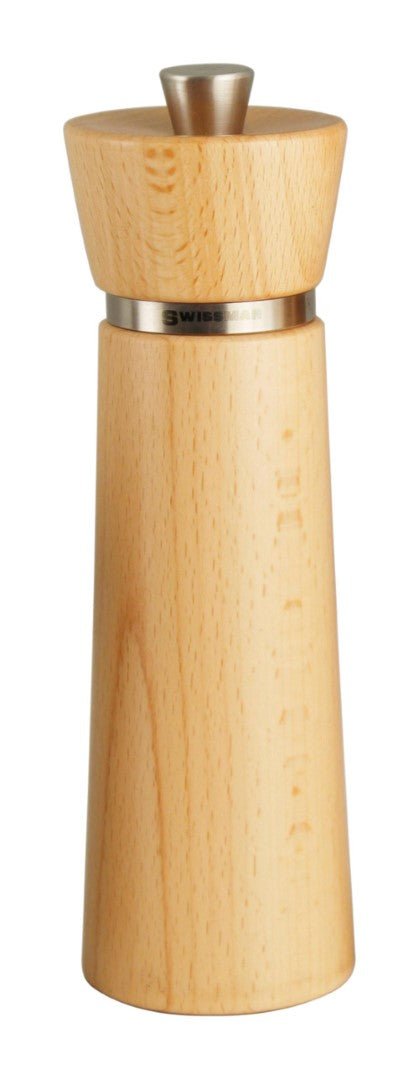 Elegant 18cm natural wood salt mill with precision ceramic grinder for perfect seasoning, ideal for any kitchen decor.