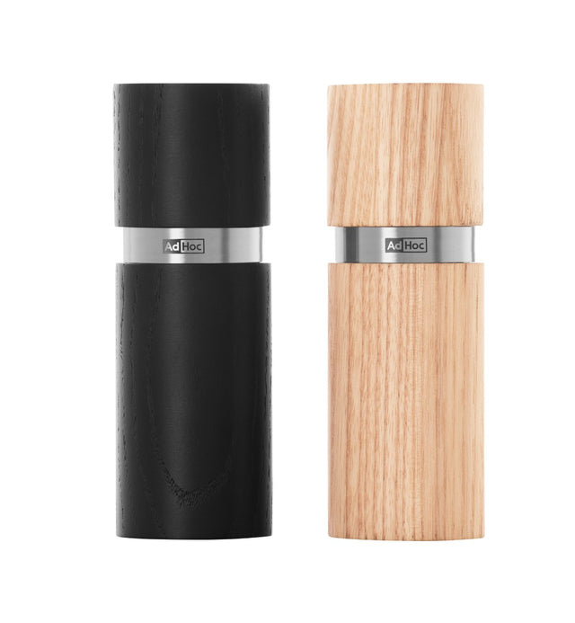 Stylish 13cm black and cream salt & pepper mill set with adjustable grinding and clear acrylic container for easy monitoring.