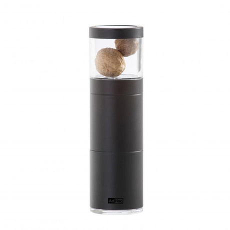 Elegant black nutmeg mill (12.5cm) with durable stainless steel, featuring PreciseCutDuo® technology for perfect grinding.