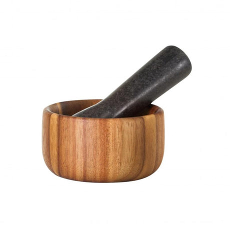 Adhoc Taru Mortar (11cm) with wooden mortar and granite pestle, perfect for grinding herbs, spices, and enhancing flavors.