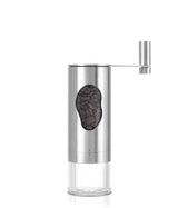 Stylish Adhoc Mrs. Bean coffee grinder in silver, featuring manual crank and adjustable grind settings for fresh coffee.