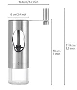 Elegant stainless steel and acrylic coffee grinder with adjustable settings for aroma-preserving grinding.