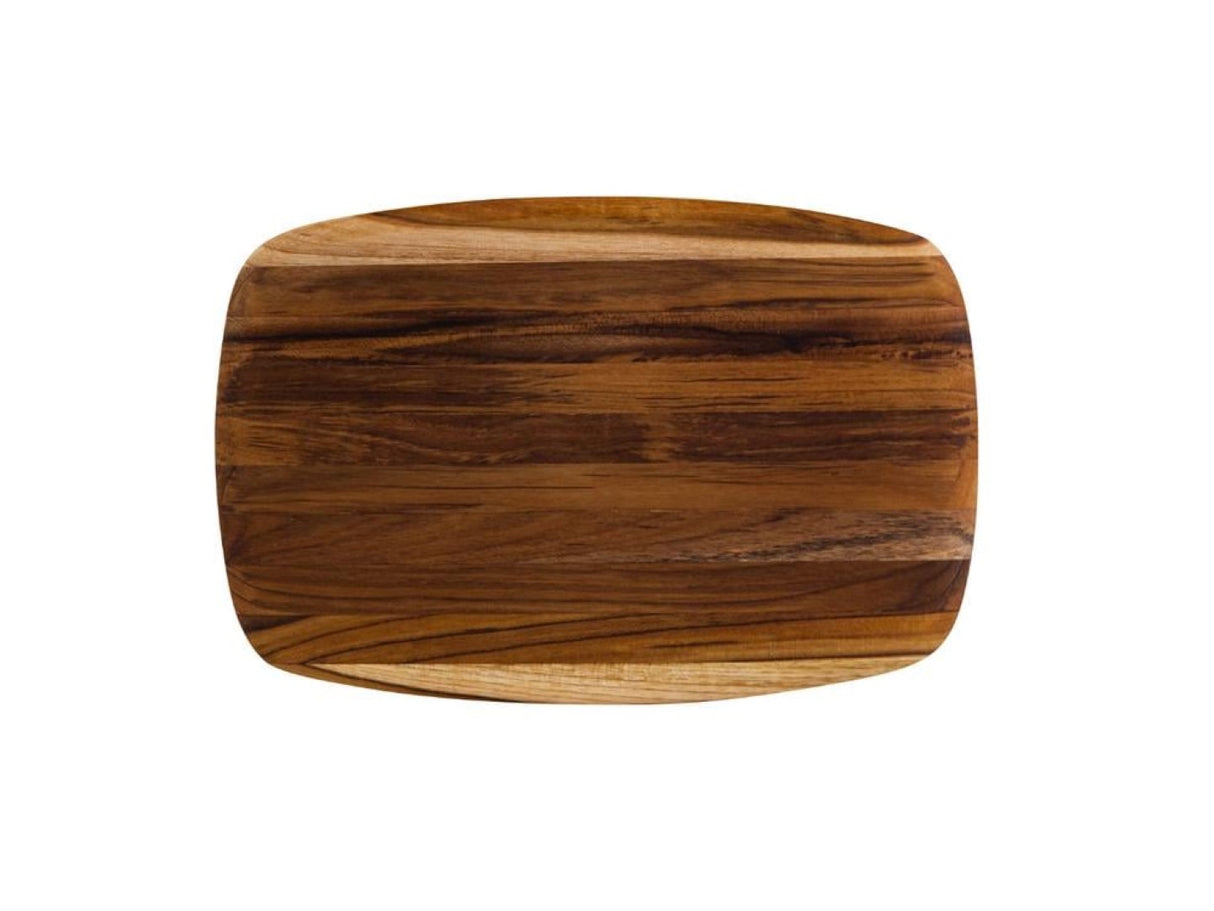 Elegant rectangular teak serving and cutting board, measuring 36 x 24 x 1.5 cm, perfect for kitchen prep and serving.