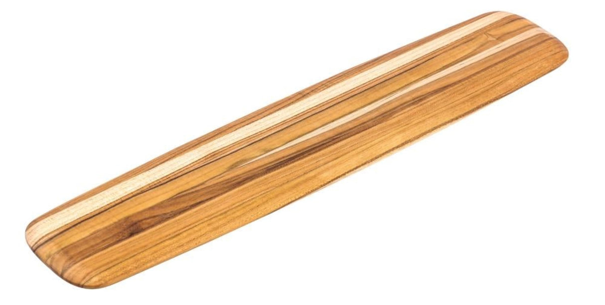 Elegant long teak serving and cutting board, 57 x 13 x 1.5 cm, perfect for food preparation and stylish presentations.