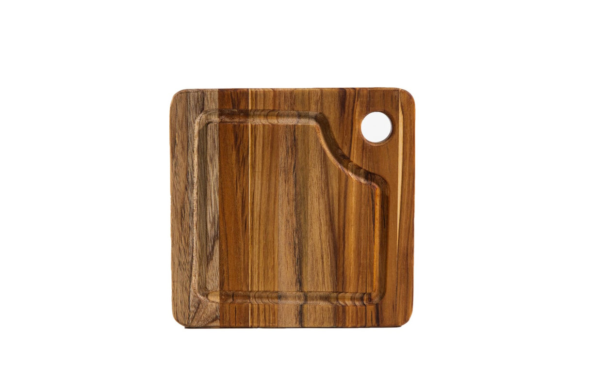 Teakhaus Small rectangle cutting board (20 x 20 x 2 cm) in rich teak, ideal for food prep and serving. Durable and stylish.