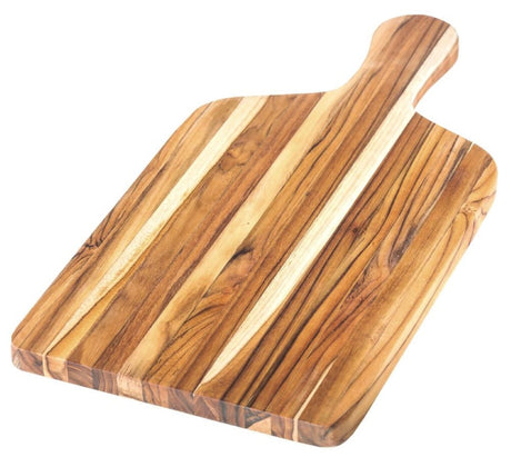 Teak paddle cutting and serving board, medium size (51 x 26 x 2cm), ideal for food prep and elegant serving.