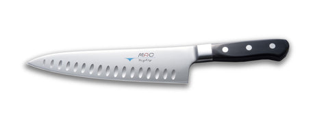 MAC Professional MTH-80 Granton Edge Chef Knife (20cm) featuring a razor-sharp stainless steel blade for effortless cutting.