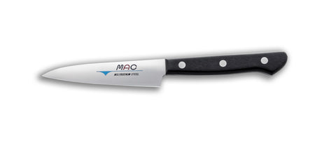 MAC Chef HB-40 10cm paring knife with a 4" blade, ideal for peeling and precision cutting of fruits and vegetables.