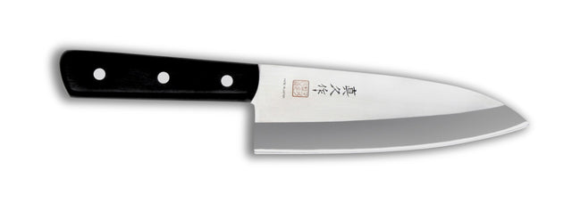 Deba knife with a 16.5cm single-bevel blade, perfect for butchering large fish like salmon with precision and ease.