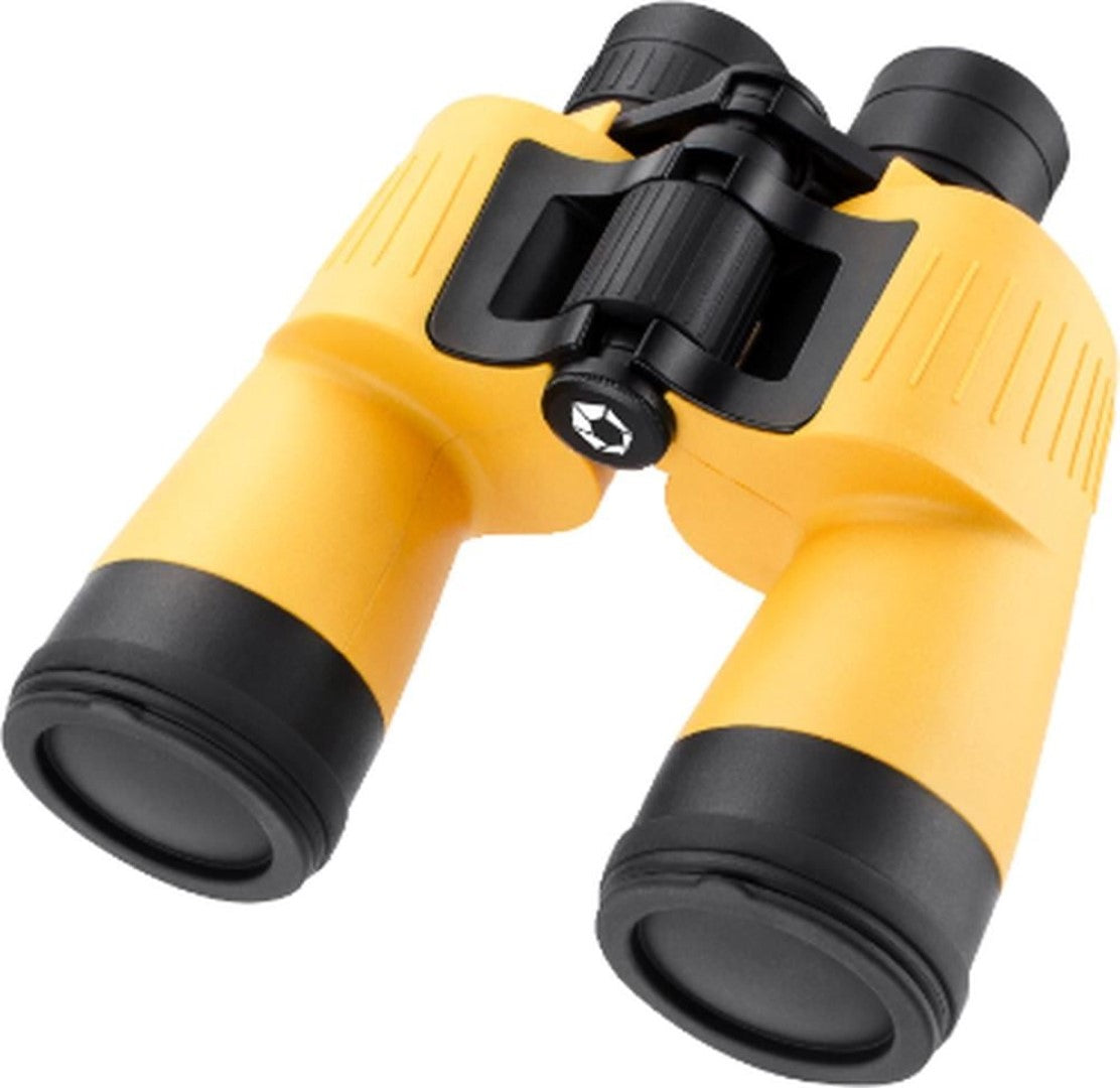 Vibrant yellow BARSKA Floatmaster 7x50 binoculars, waterproof and buoyant, ideal for boating and outdoor adventures.