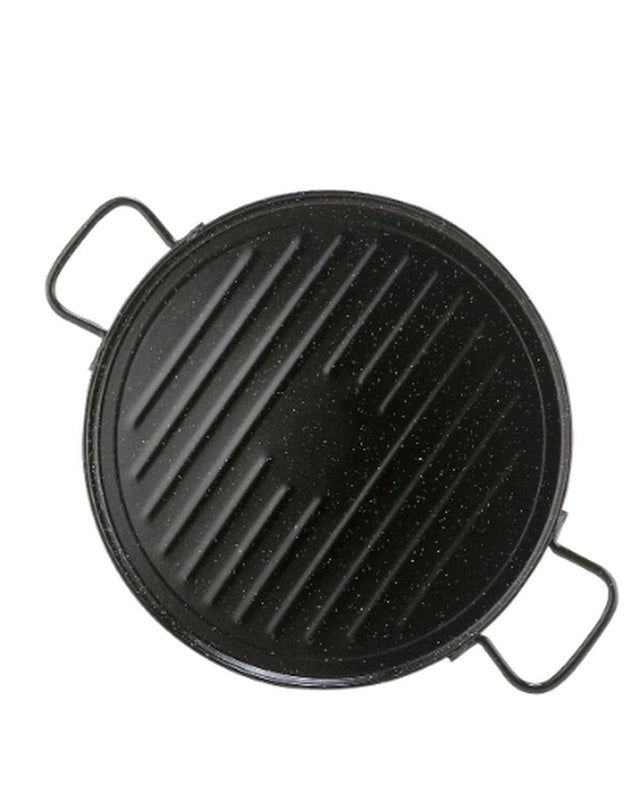 Enamelled griddle by Garcima, 36 cm diameter, designed for 30 cm burner, non-stick, durable, ideal for diverse cooking.