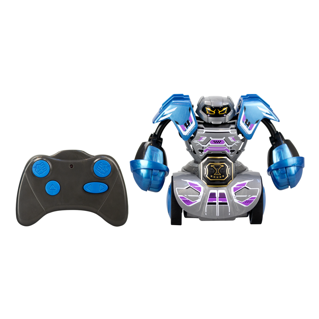 Exciting robot toy with 360° Punch, LED-PowerBelt, and two game modes for thrilling battles; perfect for kids 5+.