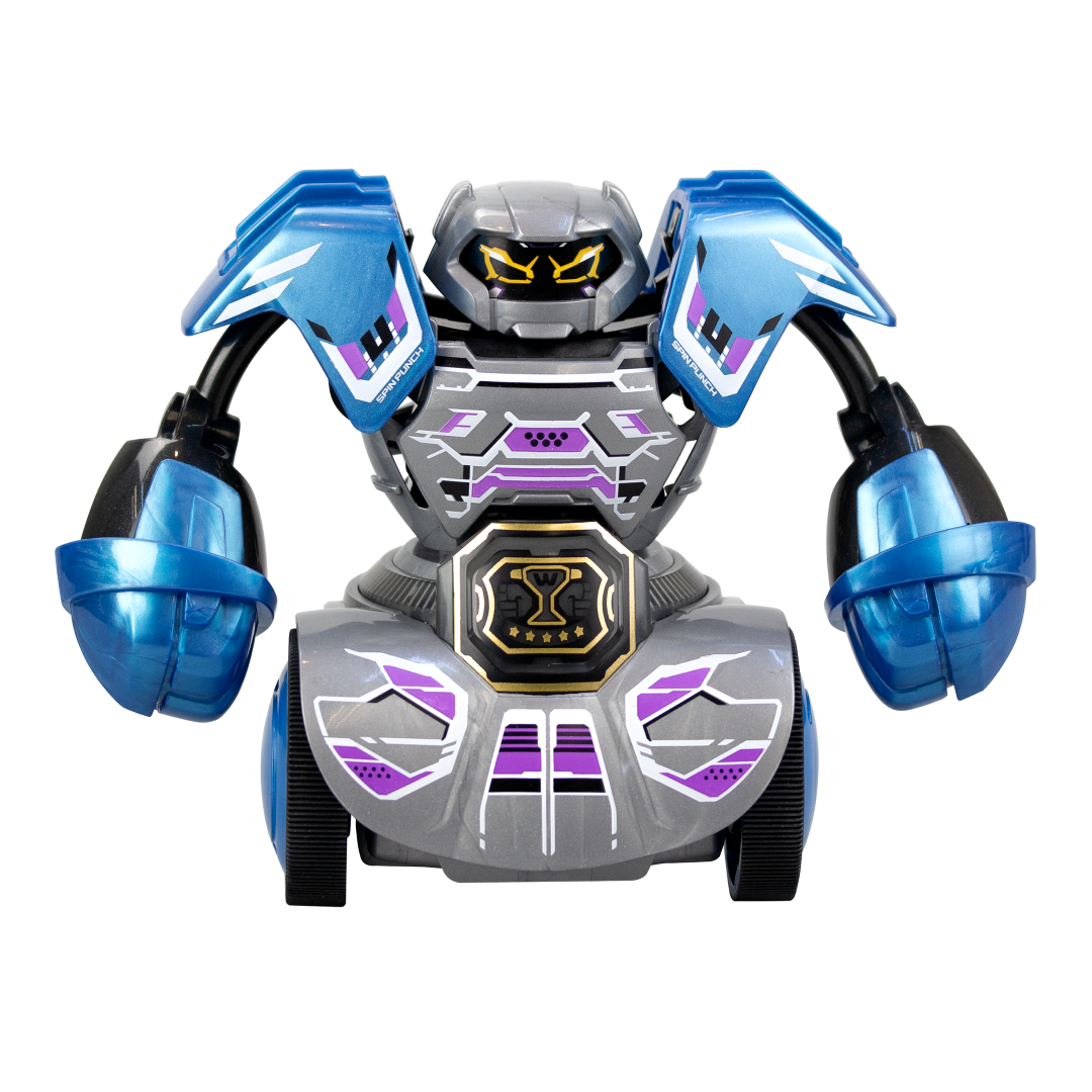 High-energy robot toy featuring a 360° Punch, LED-PowerBelt, and versatile gameplay modes for exciting battles.