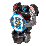 Remote control blasting robot with transforming remote, LED face, and two interactive game modes for thrilling play.