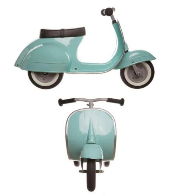 Alt text: Ambosstoys Primo Mint Ride-On Scooter for toddlers, showcasing sleek Italian design, durability, and safety features.