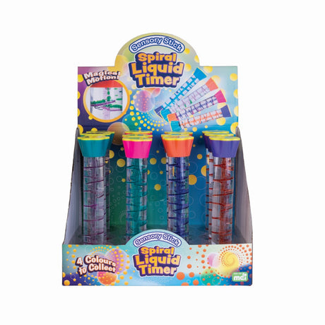 Vibrant set of 12 sensory sticks with swirling colorful liquids, ideal for relaxation, sensory relief, and decorative use.