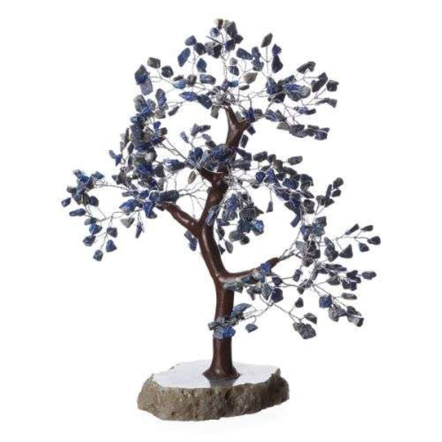 Large Lapis Lazuli gemstone tree with an agate base, symbolizing abundance and harmony, perfect for home decor and spiritual use.