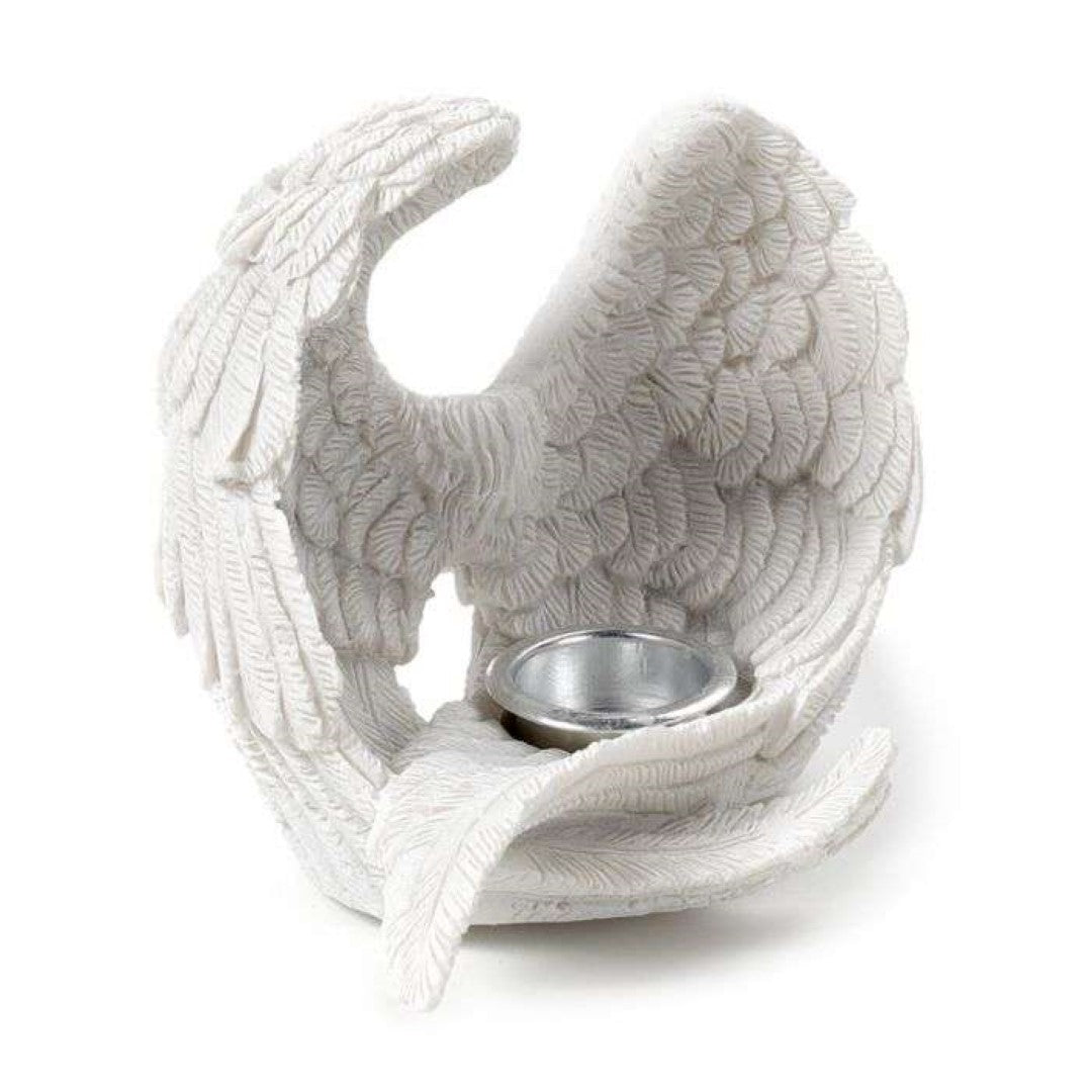 Elegant resin incense burner shaped like angel wings, perfect for sticks or cones, enhances relaxation and decor.