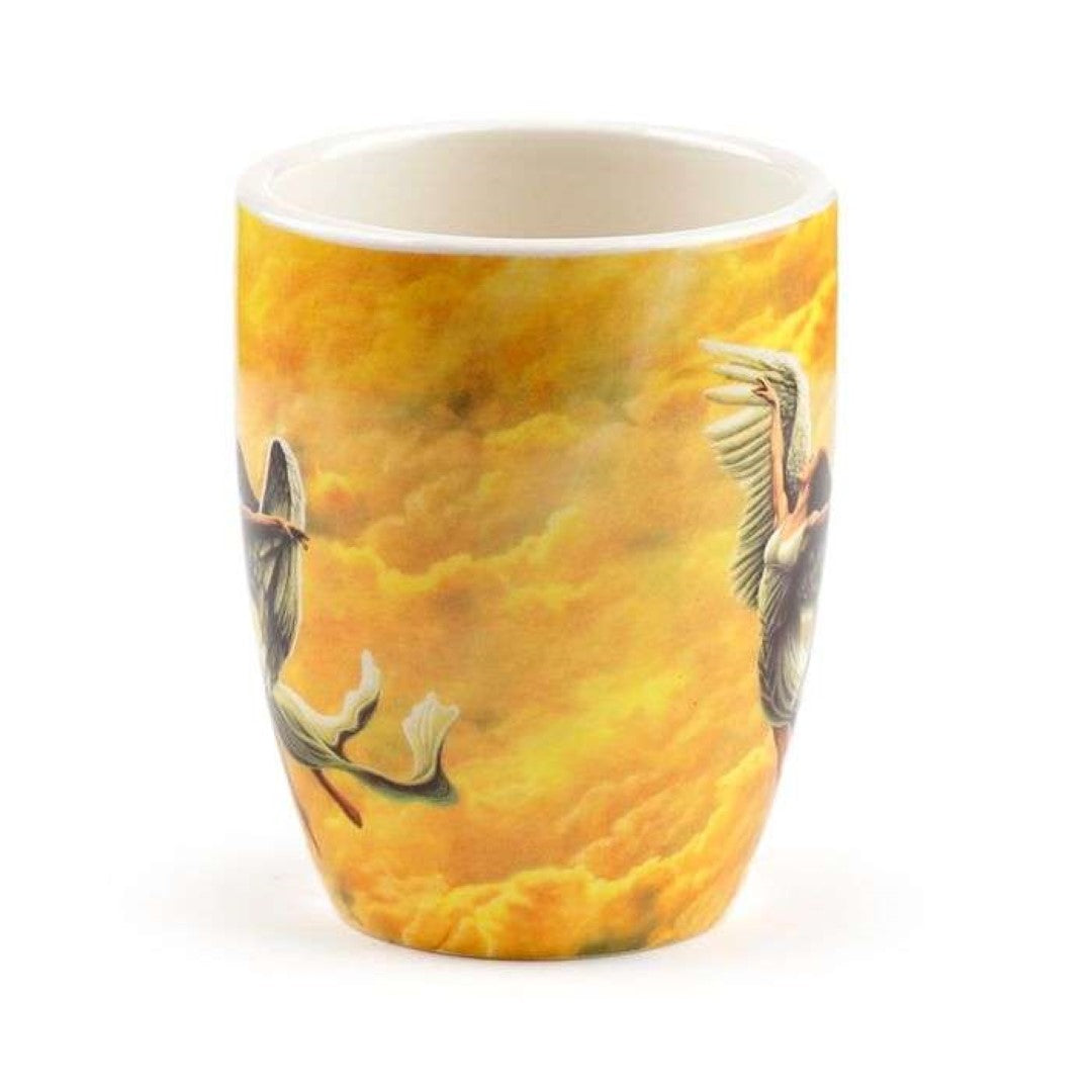 Ceramic mug with angel wings handle, 350ml capacity, food safe, ideal for stylish hot beverage enjoyment.