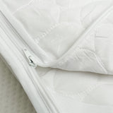 Quilted mattress protector in king size with split and zip design, made from recycled materials for comfort and sustainability.