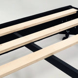 Commercial bed base with padded black microsuede, strong plywood slats, castor wheels, and easy tool-free assembly.