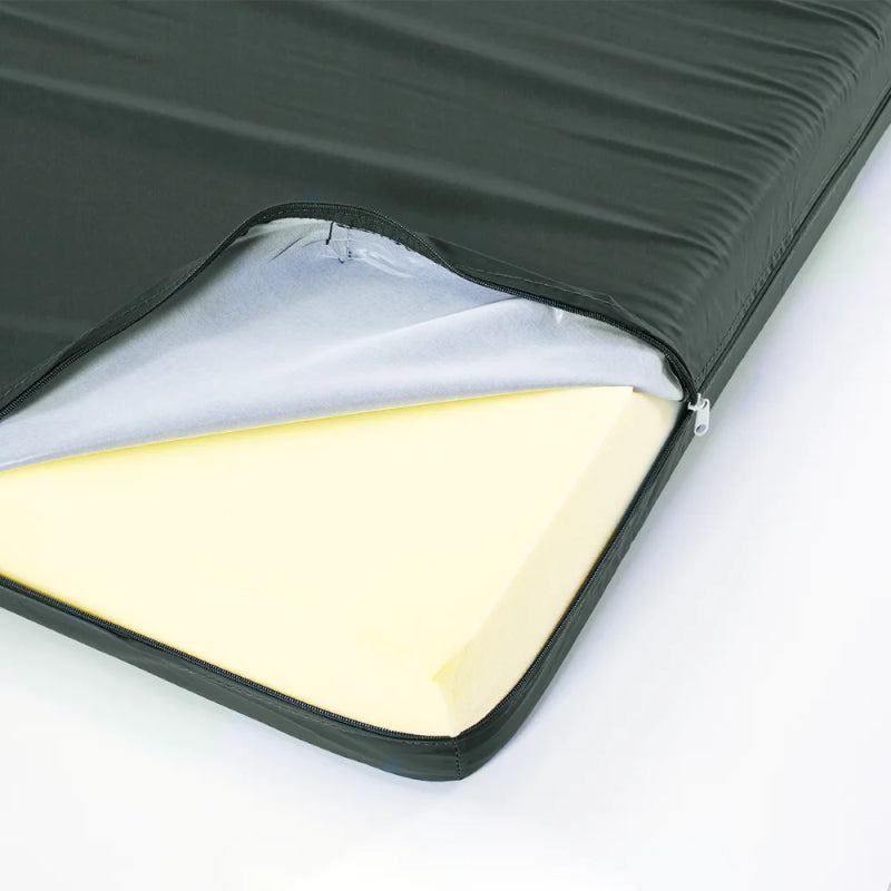 Foam mattress with 150mm thickness, waterproof and fire retardant cover, ideal for bunk beds or guests, easy to clean.