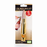 Unique .50 caliber bullet-shaped bottle opener, perfect for firearms enthusiasts and stylish barware.