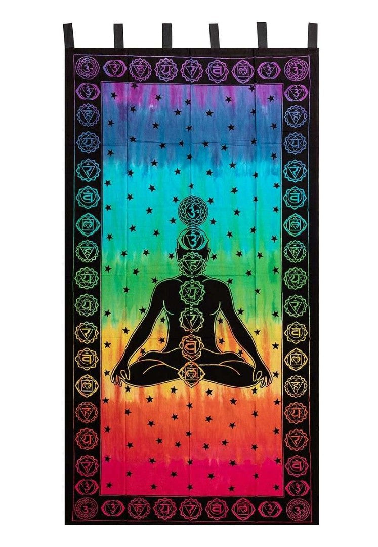 Vibrant Seven Chakras Tie Dye Curtain, 111cm x 222cm, promotes balance and harmony in a colorful, serene design.