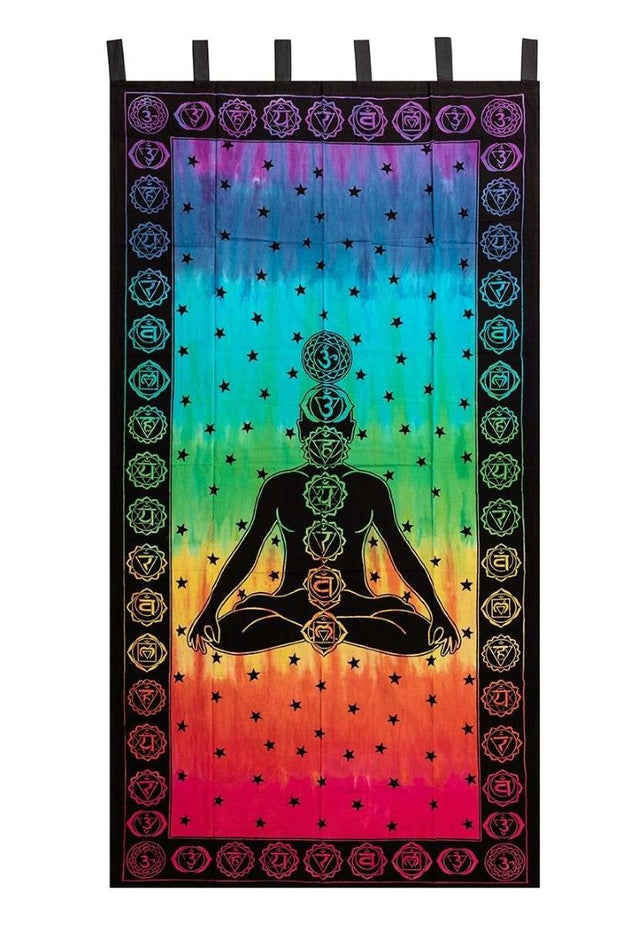 Vibrant Seven Chakras Tie Dye Curtain, 111cm x 222cm, promotes balance and harmony in a colorful, serene design.