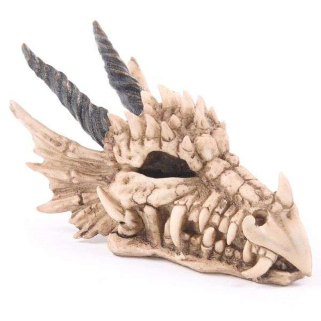 Dragon Skull Money Box, 19cm resin design with coin slot and bottom bung for easy savings access, perfect for fantasy lovers.