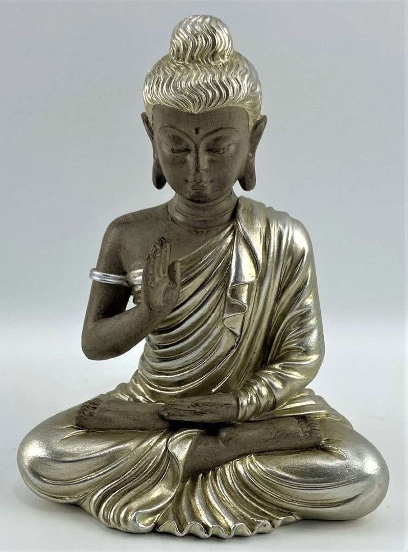 Meditating Buddha statue (12.20 x 7 x 15.50cm) exuding tranquility, ideal for enhancing home or office decor and promoting mindfulness.