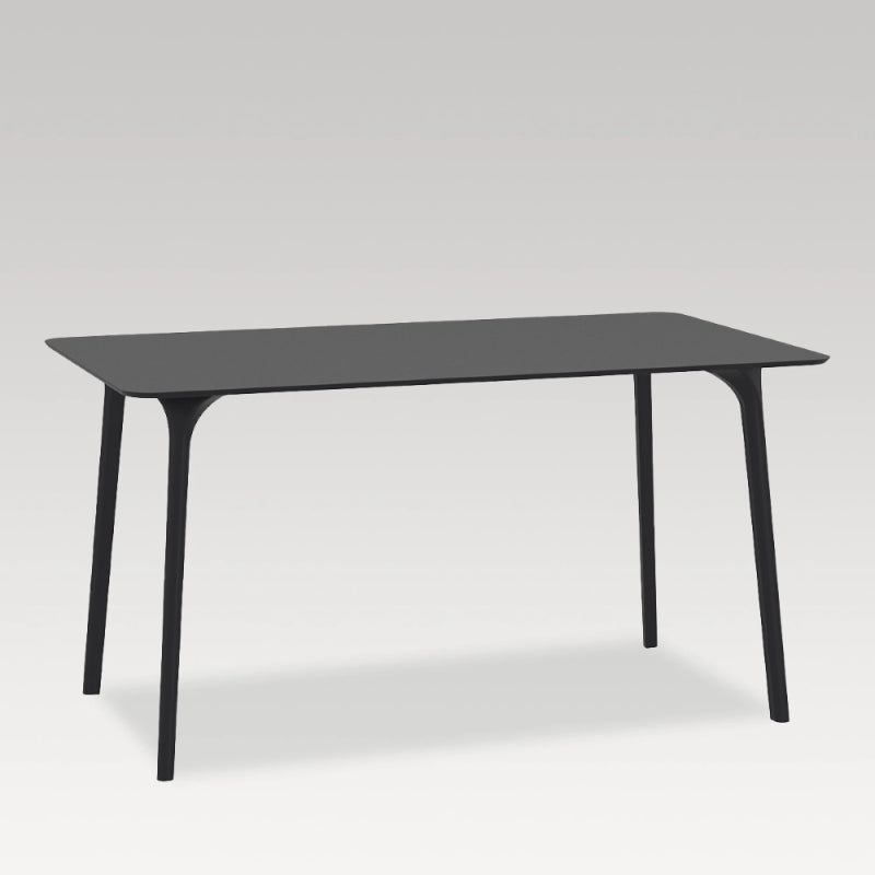 Sleek black outdoor table, 80x140cm, with laminated top and sturdy thermoplastic legs, ideal for indoor and outdoor use.