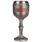 Decorative 19cm goblet featuring a coat of arms and sword, made from resin and stainless steel, perfect for display.