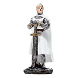 Set of 3 assorted Crusader Knight Defender ornaments, each measuring 10.5cm tall, 4.5cm wide, and 4cm deep.