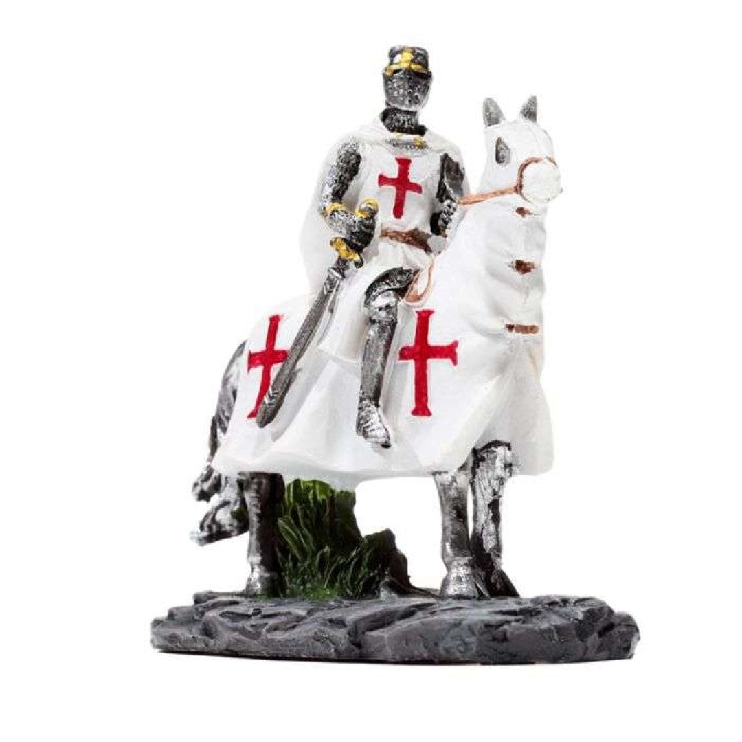 Set of 2 assorted Crusader Knight ornaments on horseback, intricately designed for festive holiday decor.